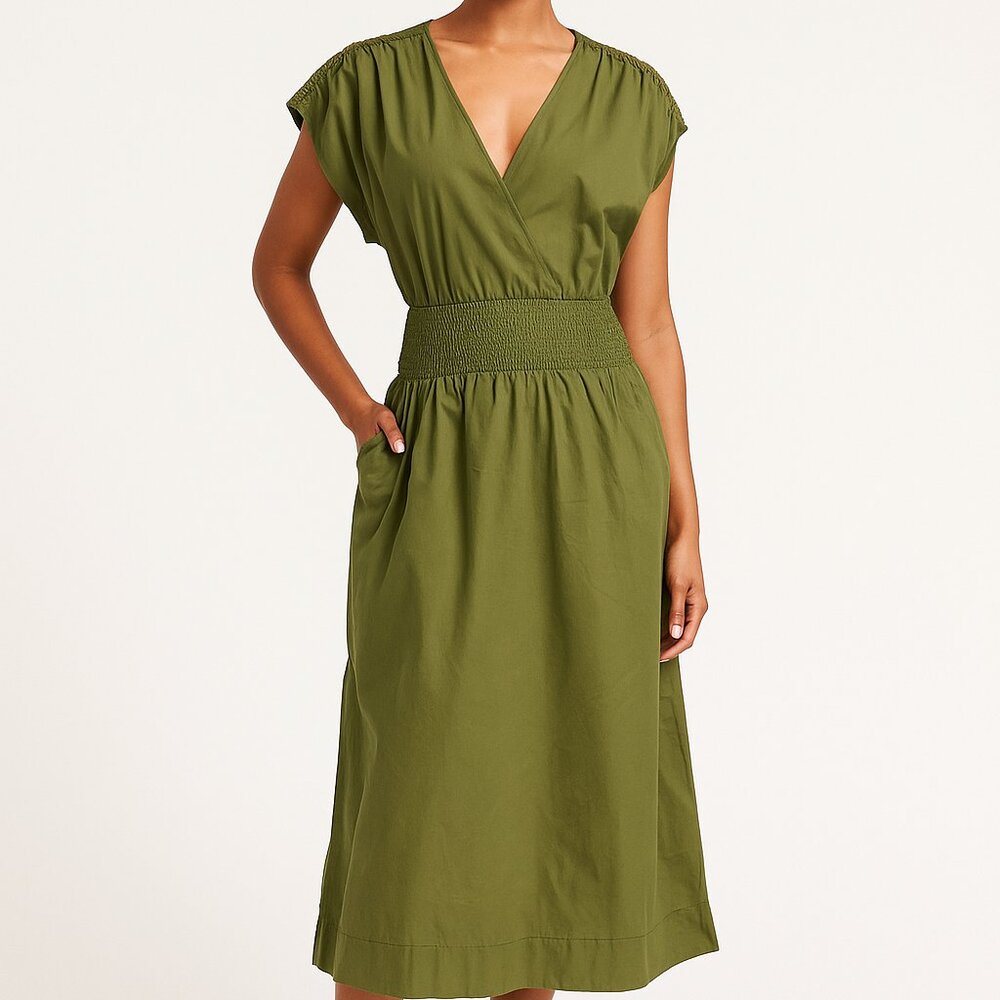 SUNDAYS‎ by WearSundays Olive Green Havana Midi Dress – Size S, 100% Cotton